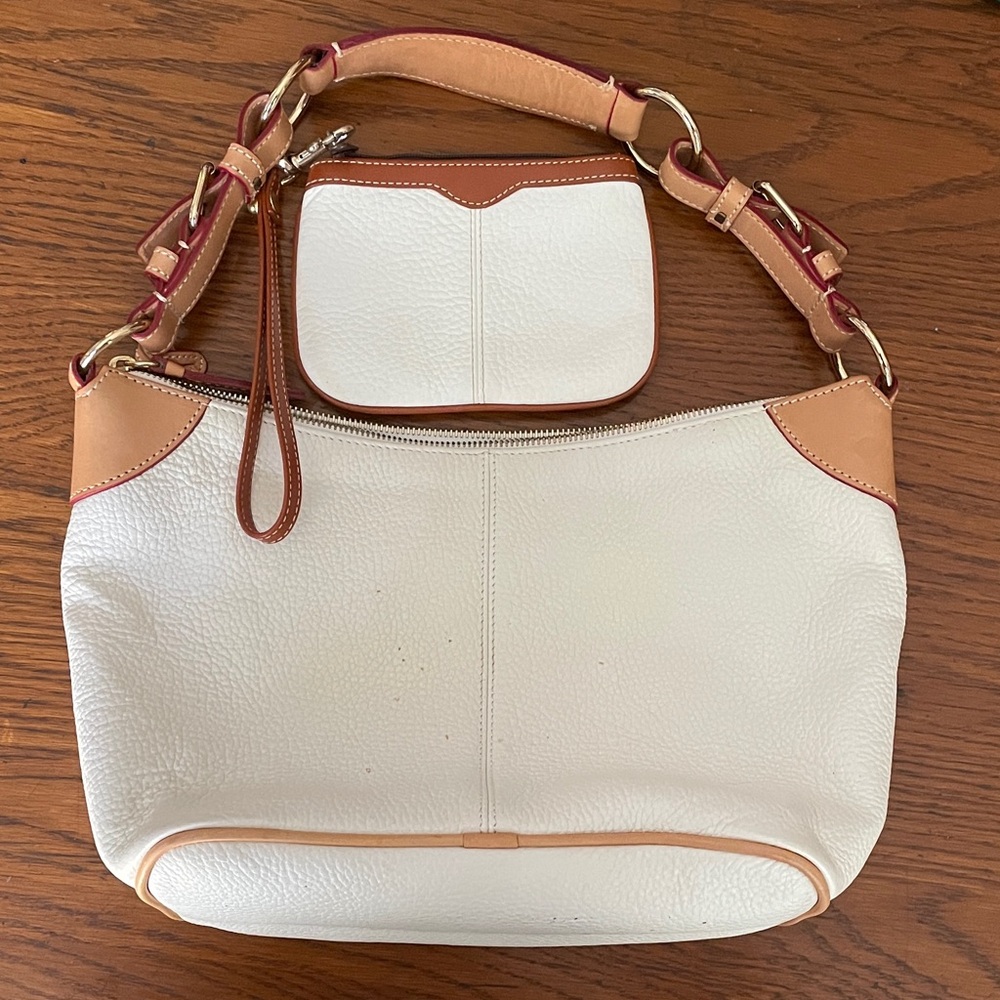 Elegant White and Tan Leather Handbag Set